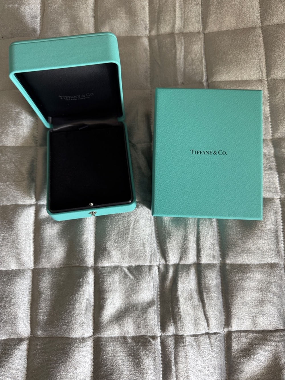 Tiffany & Co. Bleu Jewelry Case and Outer Box and white ribbon